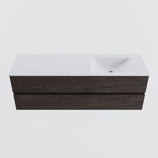 MONDIAZ VICA 150cm badmeubel onderkast Dark Brown 2 lades. Wastafel CLOUD rechts zonder kraangat, kleur Talc.