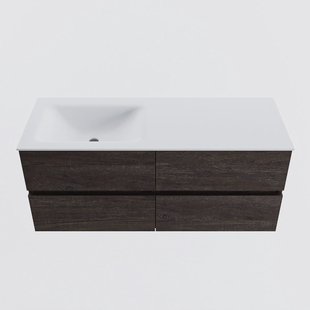 MONDIAZ VICA 120cm badmeubel onderkast Dark Brown 4 lades. Wastafel CLOUD links 1 kraangat, kleur Talc.