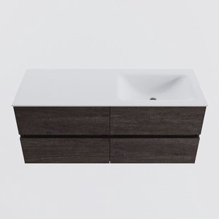 MONDIAZ VICA 120cm badmeubel onderkast Dark Brown 4 lades. Wastafel CLOUD rechts 1 kraangat, kleur Talc.