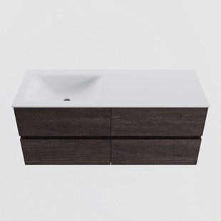 MONDIAZ VICA 120cm badmeubel onderkast Dark Brown 4 lades. Wastafel CLOUD links zonder kraangat, kleur Talc.