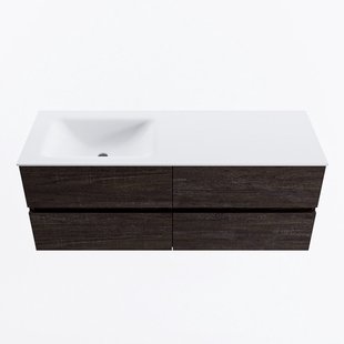 MONDIAZ VICA 130cm badmeubel onderkast Dark Brown 4 lades. Wastafel CLOUD links 1 kraangat, kleur Talc.