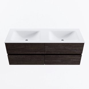 MONDIAZ VICA 130cm badmeubel onderkast Dark Brown 4 lades. Wastafel CLOUD dubbel 2 kraangaten, kleur Talc.