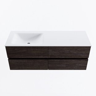 MONDIAZ VICA 130cm badmeubel onderkast Dark Brown 4 lades. Wastafel CLOUD links zonder kraangat, kleur Talc.