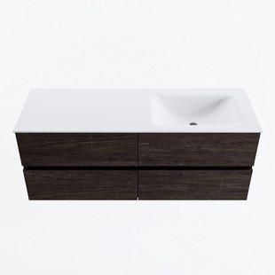 MONDIAZ VICA 130cm badmeubel onderkast Dark Brown 4 lades. Wastafel CLOUD rechts zonder kraangat, kleur Talc.