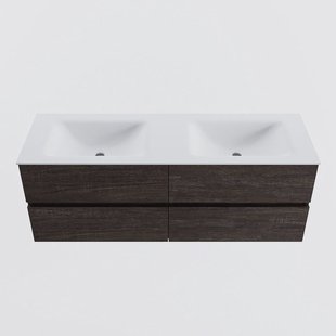 MONDIAZ VICA 140cm badmeubel onderkast Dark Brown 4 lades. Wastafel CLOUD dubbel 2 kraangaten, kleur Talc.