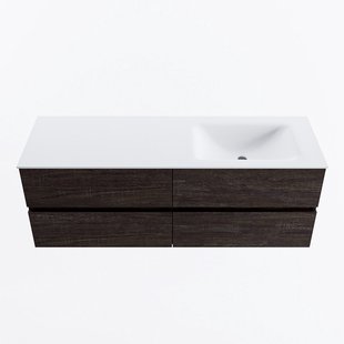 MONDIAZ VICA 140cm badmeubel onderkast Dark Brown 4 lades. Wastafel CLOUD rechts zonder kraangat, kleur Talc.
