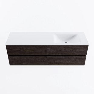 MONDIAZ VICA 150cm badmeubel onderkast Dark Brown 4 lades. Wastafel CLOUD rechts 1 kraangat, kleur Talc.