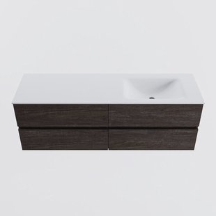 MONDIAZ VICA 150cm badmeubel onderkast Dark Brown 4 lades. Wastafel CLOUD rechts zonder kraangat, kleur Talc.