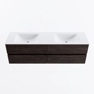 MONDIAZ VICA 160cm badmeubel onderkast Dark Brown 4 lades. Wastafel CLOUD dubbel 2 kraangaten, kleur Talc.