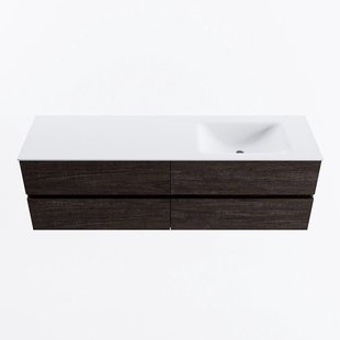 MONDIAZ VICA 160cm badmeubel onderkast Dark Brown 4 lades. Wastafel CLOUD rechts zonder kraangat, kleur Talc.