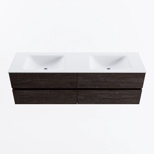 MONDIAZ VICA 160cm badmeubel onderkast Dark Brown 4 lades. Wastafel CLOUD dubbel zonder kraangat, kleur Talc.