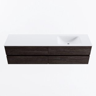 MONDIAZ VICA 180cm badmeubel onderkast Dark Brown 4 lades. Wastafel CLOUD rechts 1 kraangat, kleur Talc.
