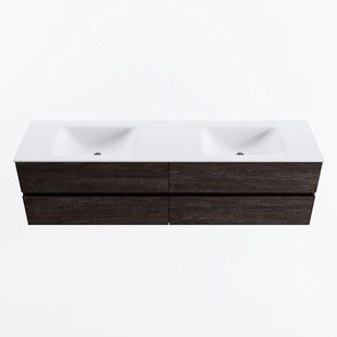 MONDIAZ VICA 180cm badmeubel onderkast Dark Brown 4 lades. Wastafel CLOUD dubbel 2 kraangaten, kleur Talc.