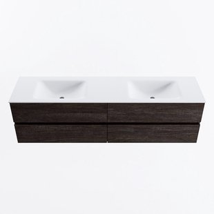 MONDIAZ VICA 180cm badmeubel onderkast Dark Brown 4 lades. Wastafel CLOUD dubbel zonder kraangat, kleur Talc.