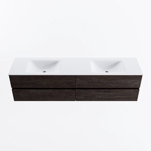 MONDIAZ VICA 190cm badmeubel onderkast Dark Brown 4 lades. Wastafel CLOUD dubbel zonder kraangat, kleur Talc.