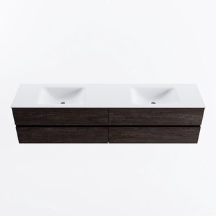 MONDIAZ VICA 200cm badmeubel onderkast Dark Brown 4 lades. Wastafel CLOUD dubbel 2 kraangaten, kleur Talc.