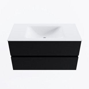 MONDIAZ VICA 90cm badmeubel onderkast Urban 2 lades. Wastafel CLOUD midden 1 kraangat, kleur Talc.