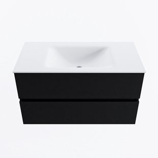 MONDIAZ VICA 90cm badmeubel onderkast Urban 2 lades. Wastafel CLOUD midden zonder kraangat, kleur Talc.