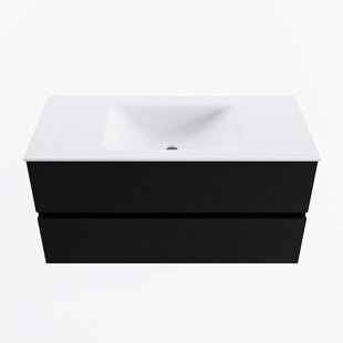 MONDIAZ VICA 100cm badmeubel onderkast Urban 2 lades. Wastafel CLOUD midden zonder kraangat, kleur Talc.