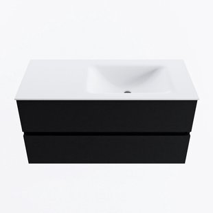 MONDIAZ VICA 100cm badmeubel onderkast Urban 2 lades. Wastafel CLOUD rechts zonder kraangat, kleur Talc.