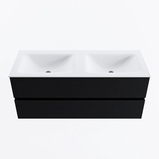 MONDIAZ VICA 120cm badmeubel onderkast Urban 2 lades. Wastafel CLOUD dubbel zonder kraangat, kleur Talc.