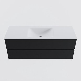 MONDIAZ VICA 130cm badmeubel onderkast Urban 2 lades. Wastafel CLOUD midden zonder kraangat, kleur Talc.