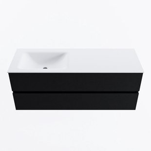 MONDIAZ VICA 130cm badmeubel onderkast Urban 2 lades. Wastafel CLOUD links zonder kraangat, kleur Talc.