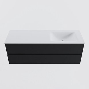 MONDIAZ VICA 140cm badmeubel onderkast Urban 2 lades. Wastafel CLOUD rechts 1 kraangat, kleur Talc.