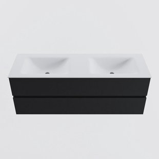 MONDIAZ VICA 140cm badmeubel onderkast Urban 2 lades. Wastafel CLOUD dubbel 2 kraangaten, kleur Talc.