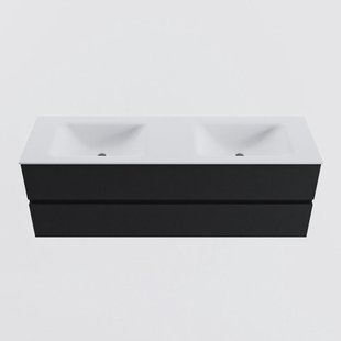 MONDIAZ VICA 150cm badmeubel onderkast Urban 2 lades. Wastafel CLOUD dubbel zonder kraangat, kleur Talc.