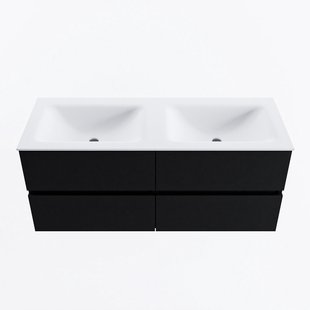 MONDIAZ VICA 120cm badmeubel onderkast Urban 4 lades. Wastafel CLOUD dubbel zonder kraangat, kleur Talc.