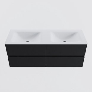 MONDIAZ VICA 130cm badmeubel onderkast Urban 4 lades. Wastafel CLOUD dubbel 2 kraangaten, kleur Talc.