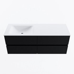 MONDIAZ VICA 130cm badmeubel onderkast Urban 4 lades. Wastafel CLOUD links zonder kraangat, kleur Talc.