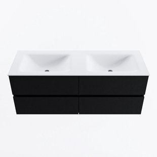 MONDIAZ VICA 130cm badmeubel onderkast Urban 4 lades. Wastafel CLOUD dubbel zonder kraangat, kleur Talc.