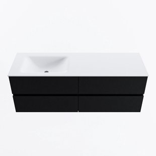 MONDIAZ VICA 140cm badmeubel onderkast Urban 4 lades. Wastafel CLOUD links 1 kraangat, kleur Talc.