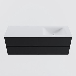 MONDIAZ VICA 140cm badmeubel onderkast Urban 4 lades. Wastafel CLOUD rechts 1 kraangat, kleur Talc.