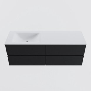 MONDIAZ VICA 140cm badmeubel onderkast Urban 4 lades. Wastafel CLOUD links zonder kraangat, kleur Talc.