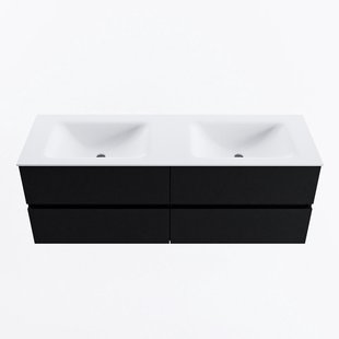 MONDIAZ VICA 140cm badmeubel onderkast Urban 4 lades. Wastafel CLOUD dubbel zonder kraangat, kleur Talc.