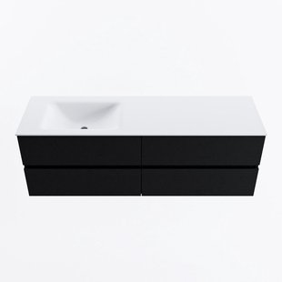 MONDIAZ VICA 150cm badmeubel onderkast Urban 4 lades. Wastafel CLOUD links zonder kraangat, kleur Talc.