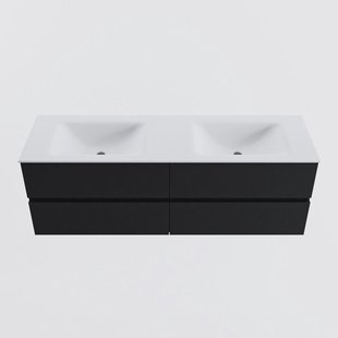 MONDIAZ VICA 150cm badmeubel onderkast Urban 4 lades. Wastafel CLOUD dubbel zonder kraangat, kleur Talc.