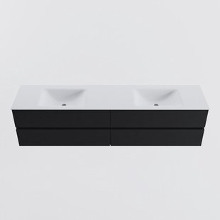 MONDIAZ VICA 200cm badmeubel onderkast Urban 4 lades. Wastafel CLOUD dubbel zonder kraangat, kleur Talc.