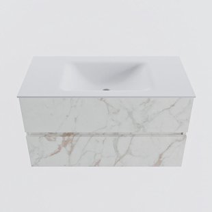 MONDIAZ VICA 90cm badmeubel onderkast Carrara 2 lades. Wastafel CLOUD midden 1 kraangat, kleur Talc.