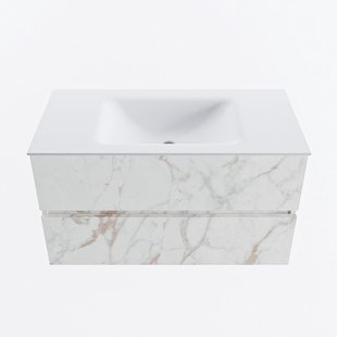 MONDIAZ VICA 90cm badmeubel onderkast Carrara 2 lades. Wastafel CLOUD midden zonder kraangat, kleur Talc.