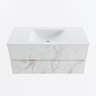 MONDIAZ VICA 100cm badmeubel onderkast Carrara 2 lades. Wastafel CLOUD midden 1 kraangat, kleur Talc.