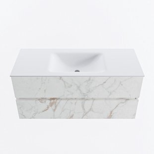 MONDIAZ VICA 110cm badmeubel onderkast Carrara 2 lades. Wastafel CLOUD midden 1 kraangat, kleur Talc.