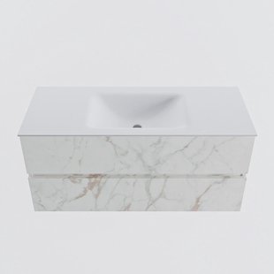 MONDIAZ VICA 110cm badmeubel onderkast Carrara 2 lades. Wastafel CLOUD midden zonder kraangat, kleur Talc.