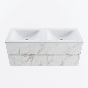 MONDIAZ VICA 120cm badmeubel onderkast Carrara 2 lades. Wastafel CLOUD dubbel 2 kraangaten, kleur Talc.