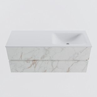 MONDIAZ VICA 120cm badmeubel onderkast Carrara 2 lades. Wastafel CLOUD rechts zonder kraangat, kleur Talc.