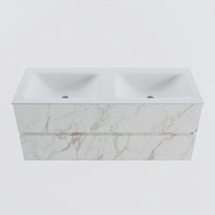 MONDIAZ VICA 120cm badmeubel onderkast Carrara 2 lades. Wastafel CLOUD dubbel zonder kraangat, kleur Talc.