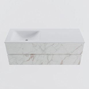 MONDIAZ VICA 130cm badmeubel onderkast Carrara 2 lades. Wastafel CLOUD links 1 kraangat, kleur Talc.